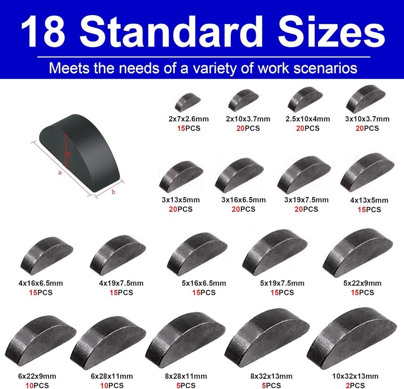 FullMayPro 557PCS Metric Woodruff Key Assortment Kit in 40 Most Popular Sizes, Include 257PCS Woodruff Half Moon Key, 300PCS Round Ended Feather Key for Fasteners Mechanical Industry Crankshaft - Image 2